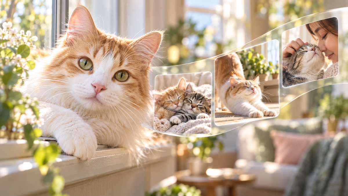 Sample cat collage with a large portrait and smaller photos