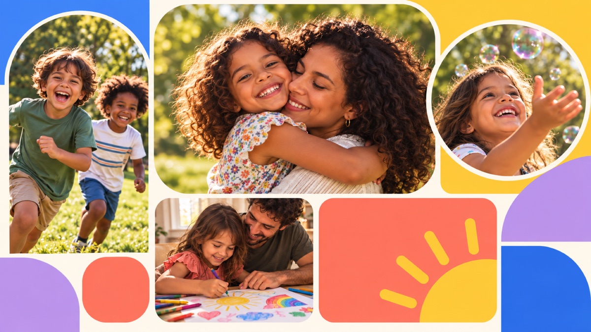 Illustrative Children's Day collage with play and family photographs