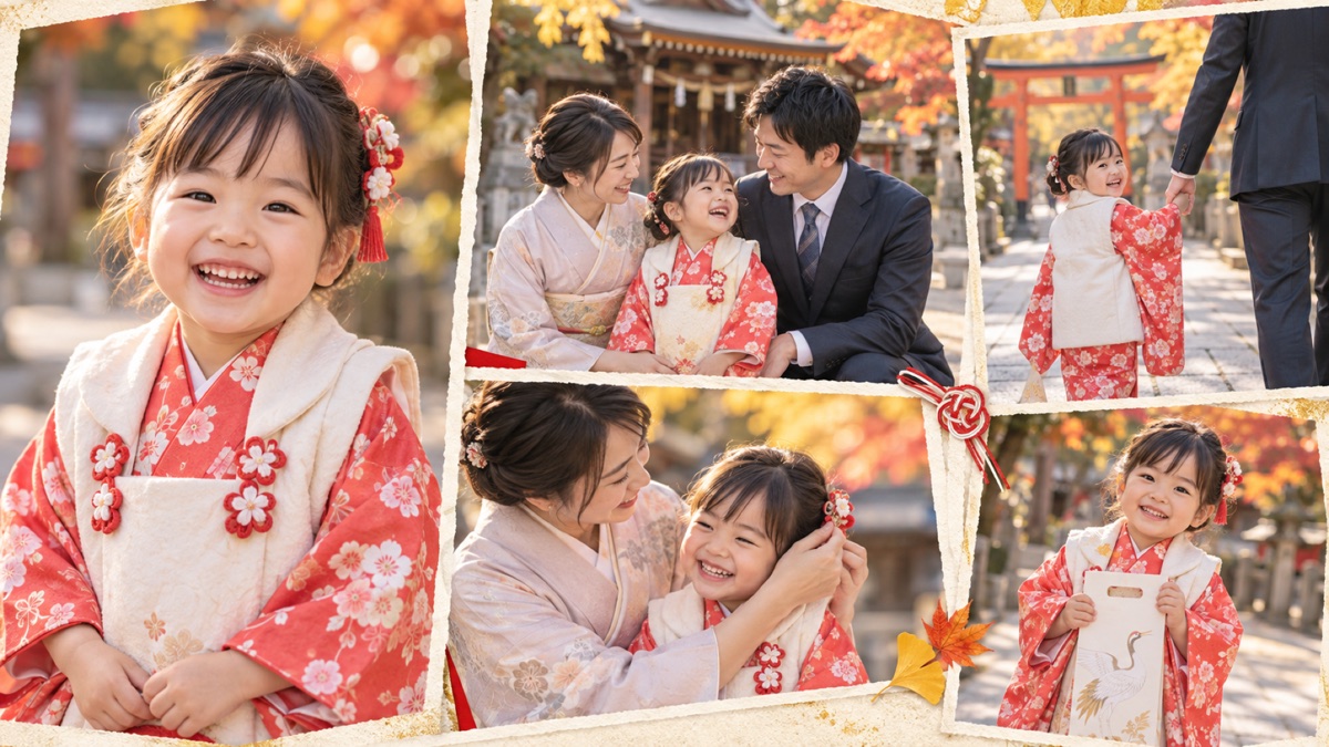 Sample Shichi-Go-San collage with a child in formal clothing and family photos